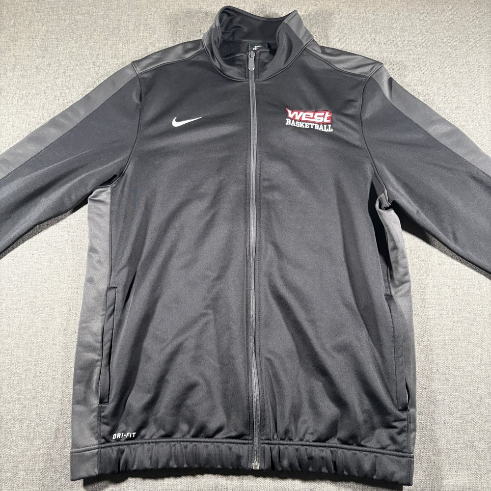 Nike Track Jacket Mens L Black West Basketball Dri-FIT Full Zip Mock Neck